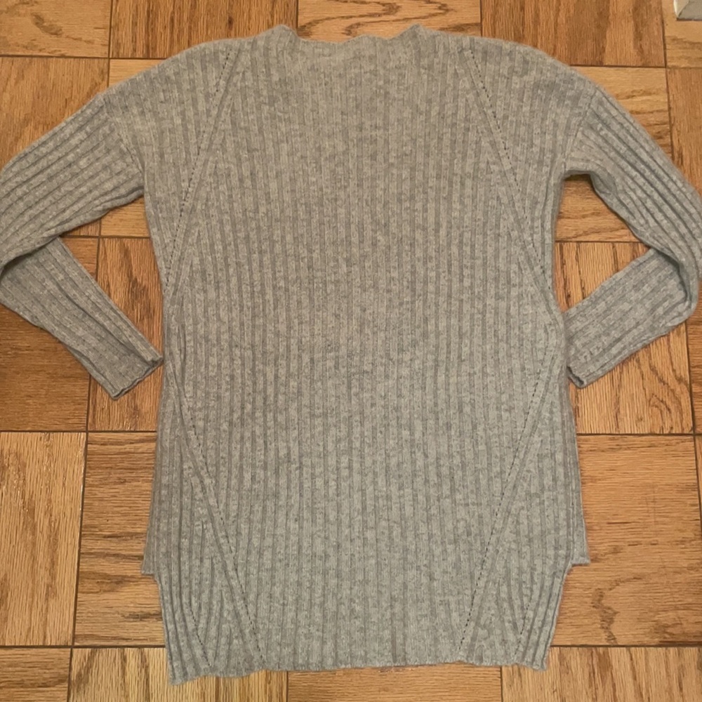 Grey Cashmere Knit Ribbed Sweater with Wide Neck - Picture 5 of 5